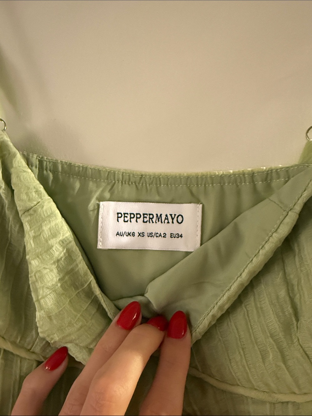 PEPPERMAYO Light Green Pleated Spaghetti Strap Mini Dress - Picture 2 of 2
